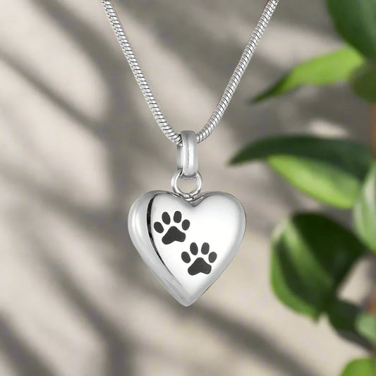 Pet Memorial Urn Necklace – Heart-Shaped Pendant with Paw Engraving VIP