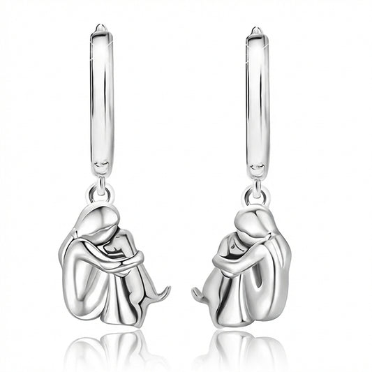 Two Tone Little Girl and Dog Earrings
