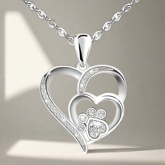Sterling Silver Paw & Heart Necklace with Zirconia VIP