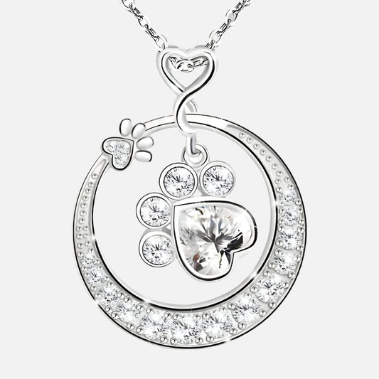 Cute Paw Print Necklace in 925 Sterling Silver with Cubic Zirconia VIP